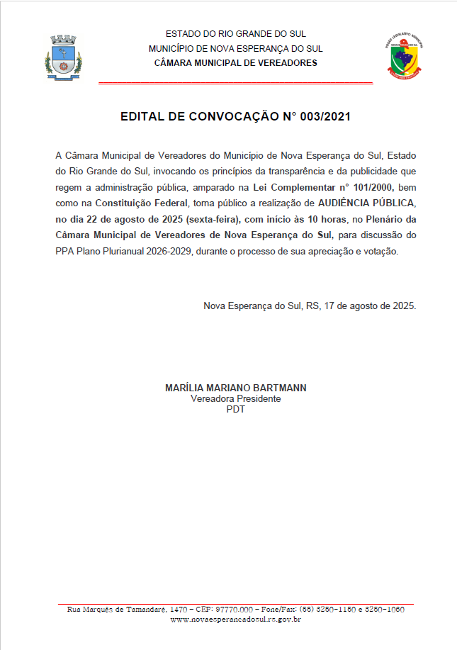 AUDIÊNCIA PÚBLICA Nº 003/2025
